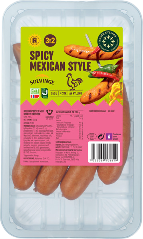 Spicy Mexican style kyllingpølse
