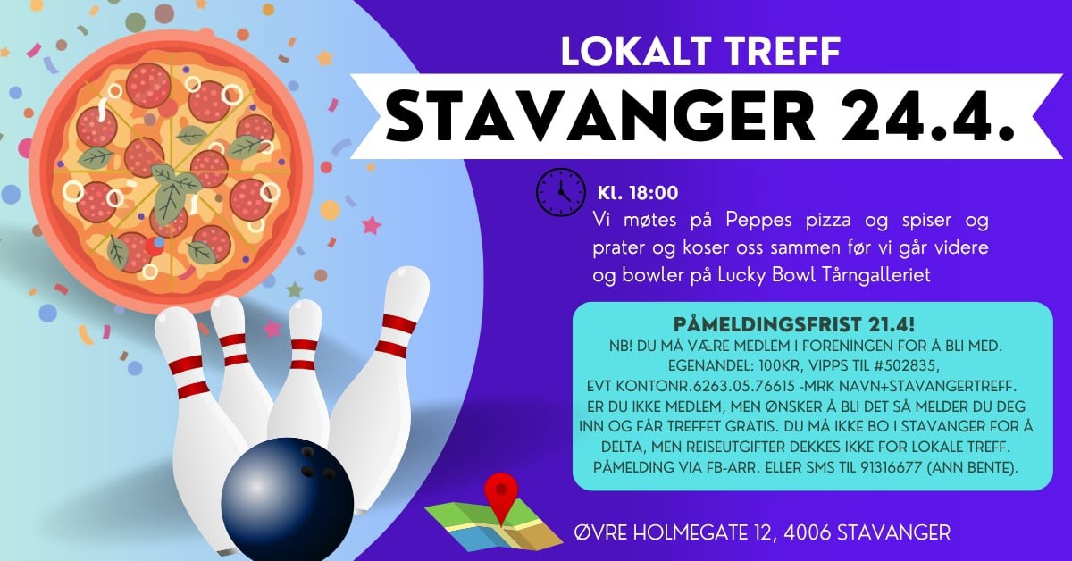 Invitasjon til pizza og bowling i Stavanger 24.4.2026 