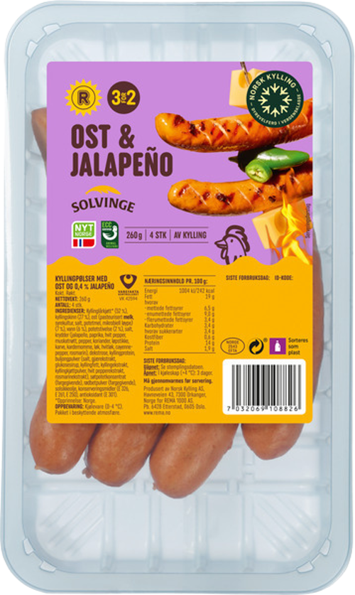 Kyllingpølse med ost og jalapeño